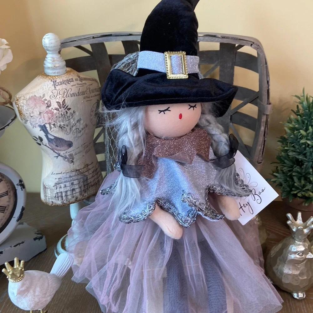 🆕 Vintage Inspired Shabby Chic Halloween Ballerina Witch Rag Doll Shelf Sitter - Picture 3 of 13